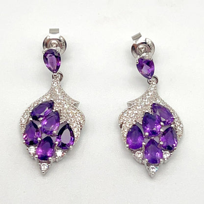 Contemporary Cocktail . Earring in Silver 925 with Amethyst Leaf