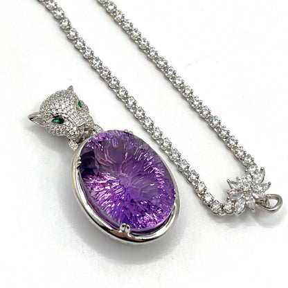 Contemporary Cocktail. Amethyst Pendant with Detachable Necklace in silver 925 . Panther
