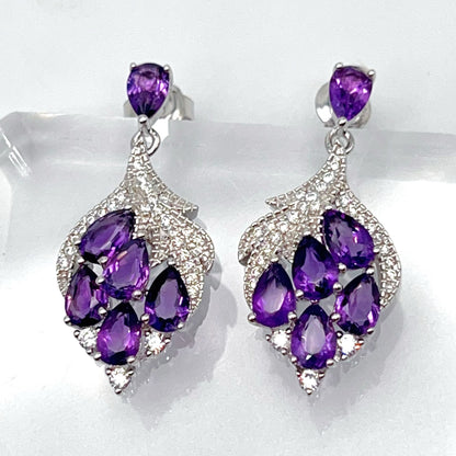 Contemporary Cocktail . Earring in Silver 925 with Amethyst Leaf