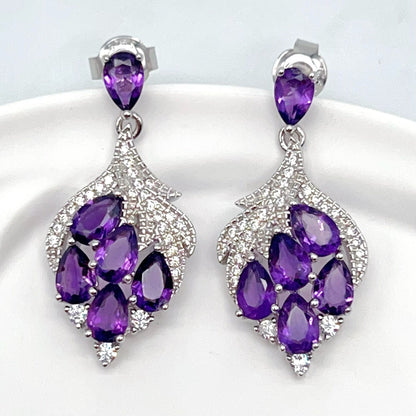 Contemporary Cocktail . Earring in Silver 925 with Amethyst Leaf