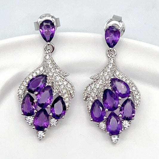 Contemporary Cocktail . Earring in Silver 925 with Topaz or Amethyst Leaf