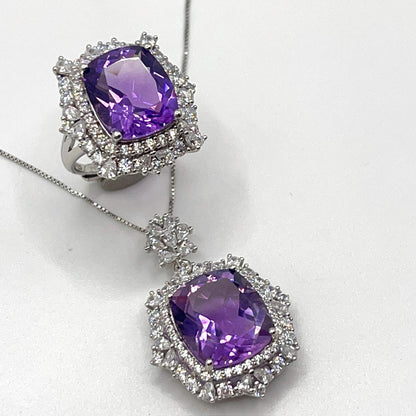 Pendant and ring in silver with amethyst