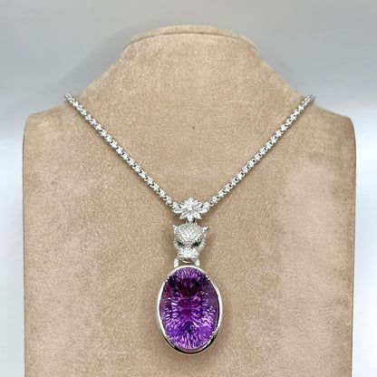 Contemporary Cocktail. Amethyst Pendant with Detachable Necklace in silver 925 . Panther