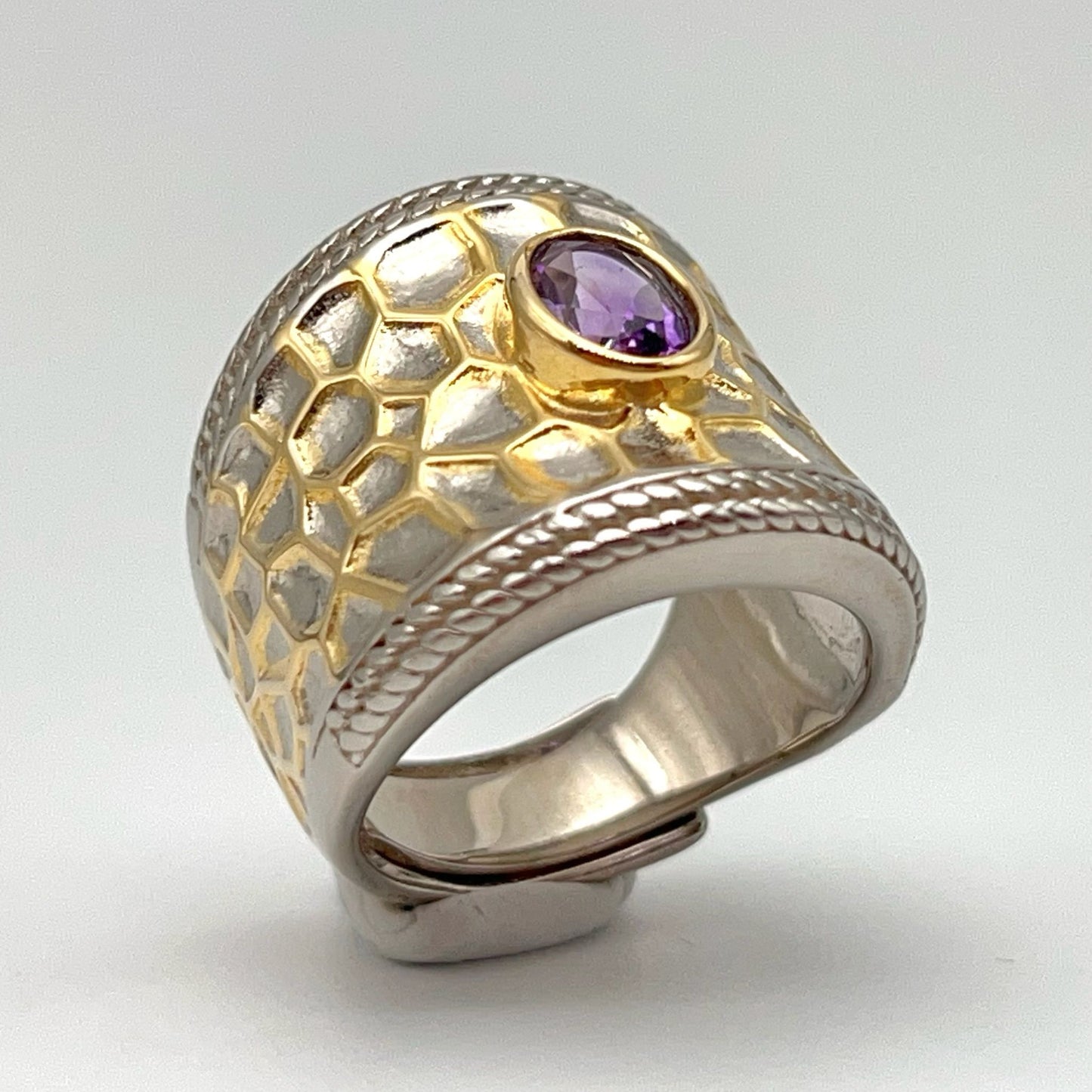 Retro Wind. Ring of Amethyst in Silver 925 .Golden Circle
