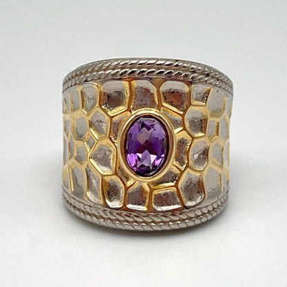 Retro Wind. Ring of Amethyst in Silver 925 .Golden Circle