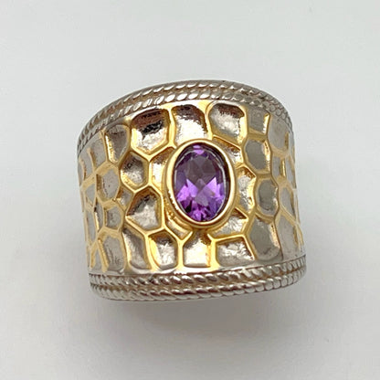 Retro Wind. Ring of Amethyst in Silver 925 .Golden Circle